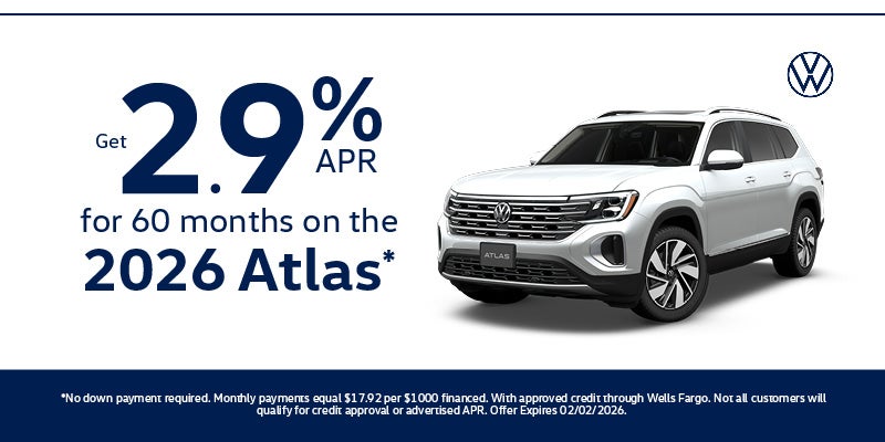 Get 2.9% APR for 60 months on the 2026 Atlas*