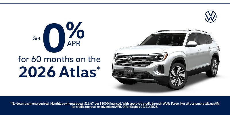 Get 0% APR for 60 months on the 2026 Atlas*